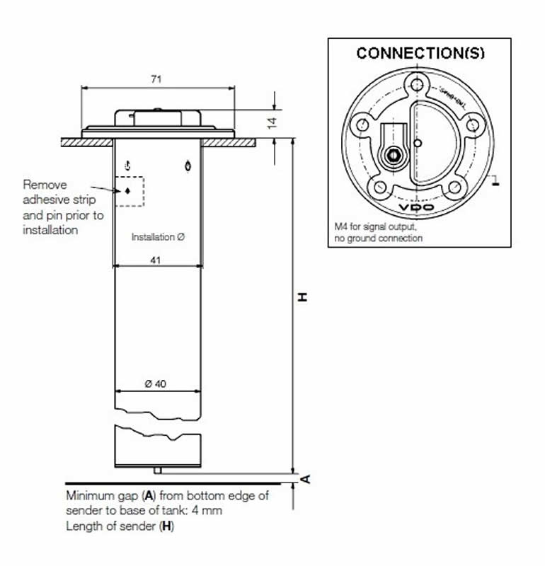 tubular senders, tubular sender, VDO 54mm Fuel tubular sender 387.5mm ...